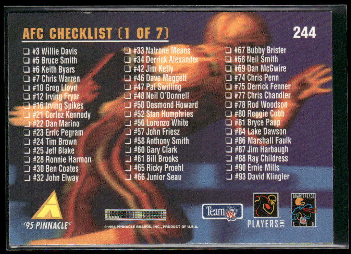 AFC Checklist 1995 Pinnacle #244