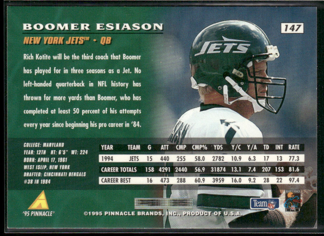 Boomer Esiason 1995 Pinnacle #147 New York Jets