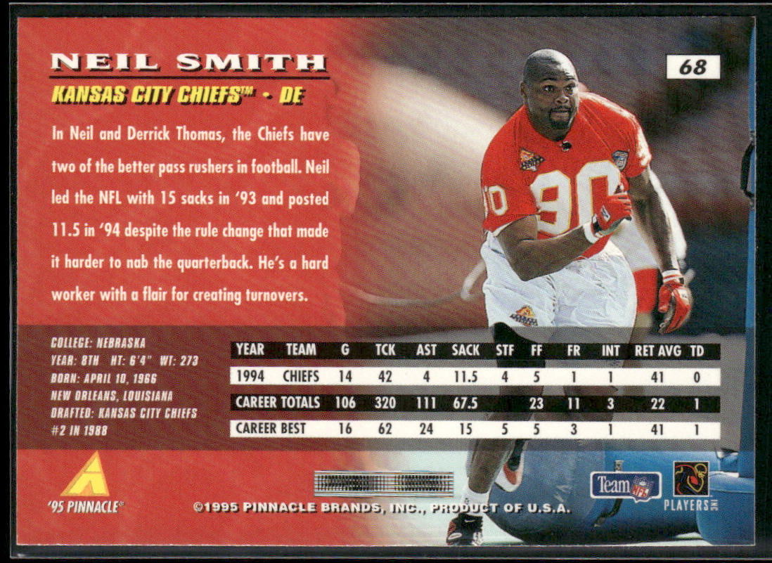 Neil Smith 1995 Pinnacle #68 Kansas City Chiefs