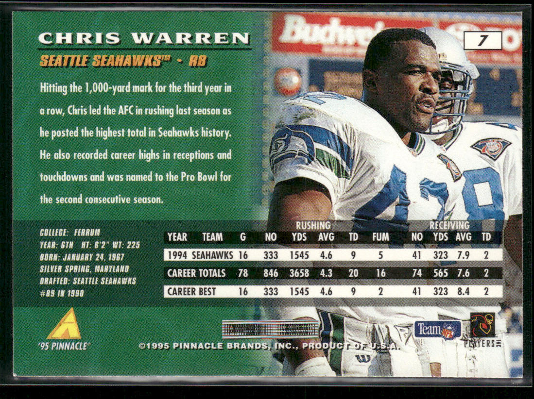 Chris Warren 1995 Pinnacle #7 Seattle Seahawks