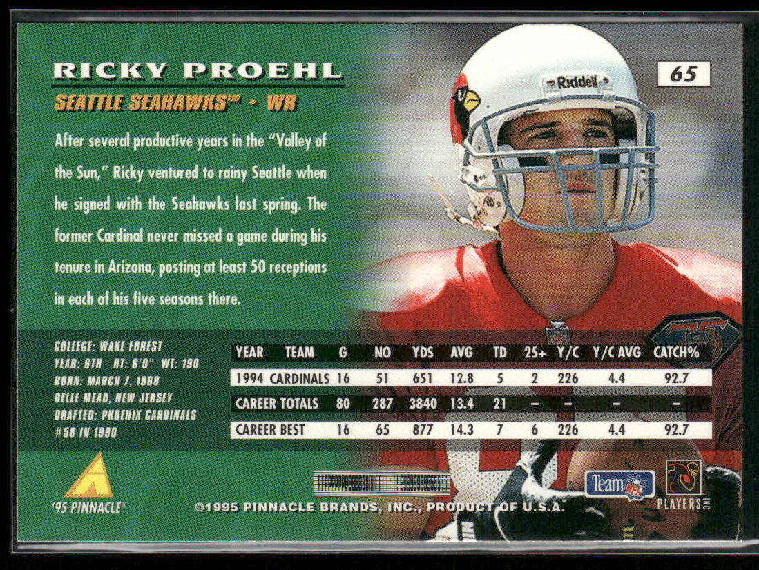Ricky Proehl 1995 Pinnacle #65 Seattle Seahawks