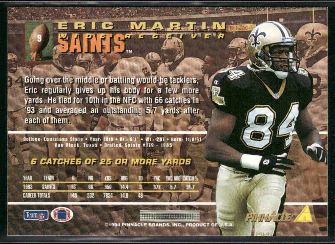 Eric Martin 1994 Pinnacle #9 New Orleans Saints