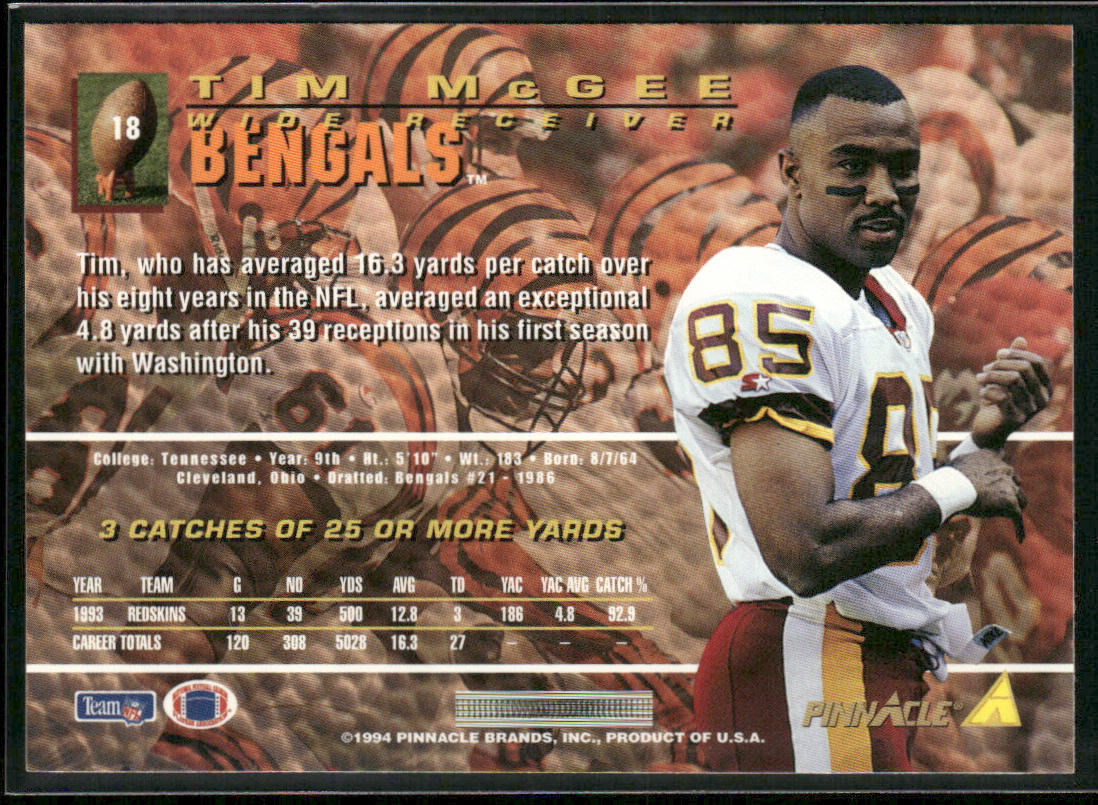 Tim McGee 1994 Pinnacle #18 Cincinnati Bengals