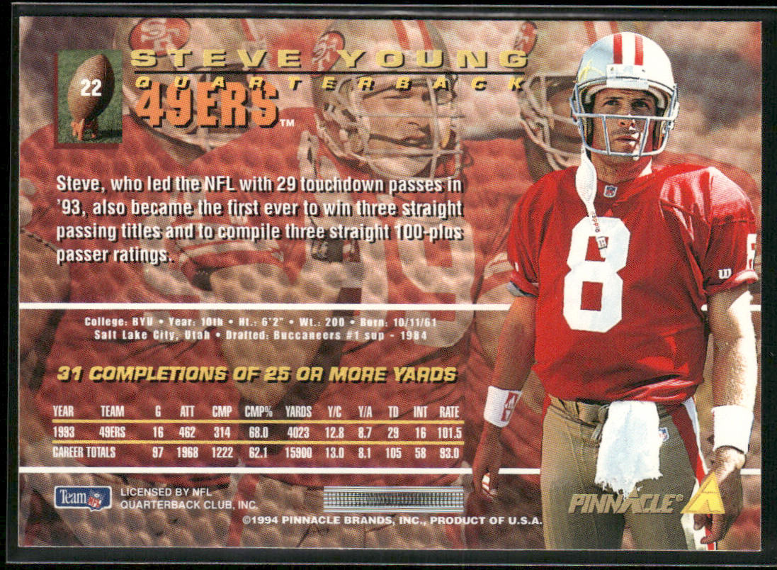 Steve Young 1994 Pinnacle #22 San Francisco 49ers