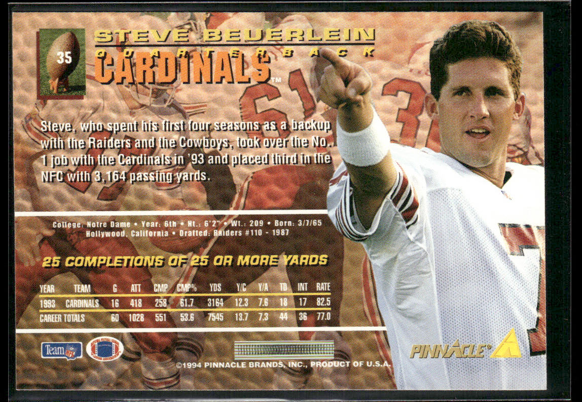 Steve Beuerlein 1994 Pinnacle #35 Arizona Cardinals
