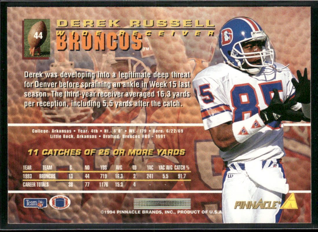 Derek Russell 1994 Pinnacle #44 Denver Broncos