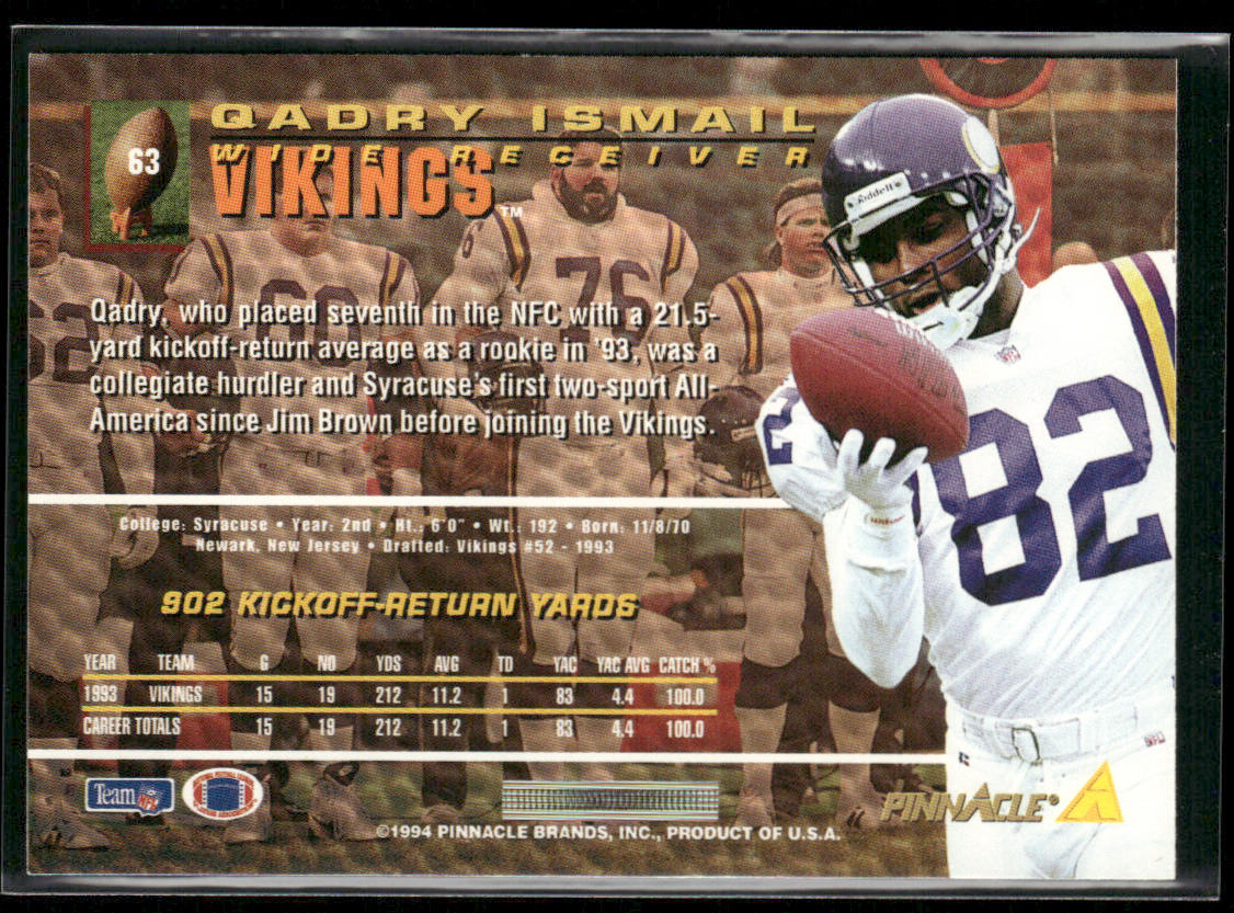 Qadry Ismail 1994 Pinnacle #63 Minnesota Vikings