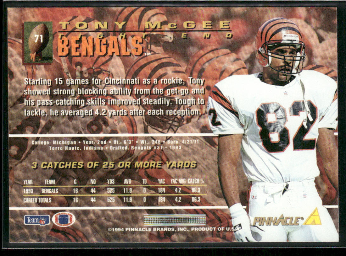 Tony McGee 1994 Pinnacle #71 Cincinnati Bengals