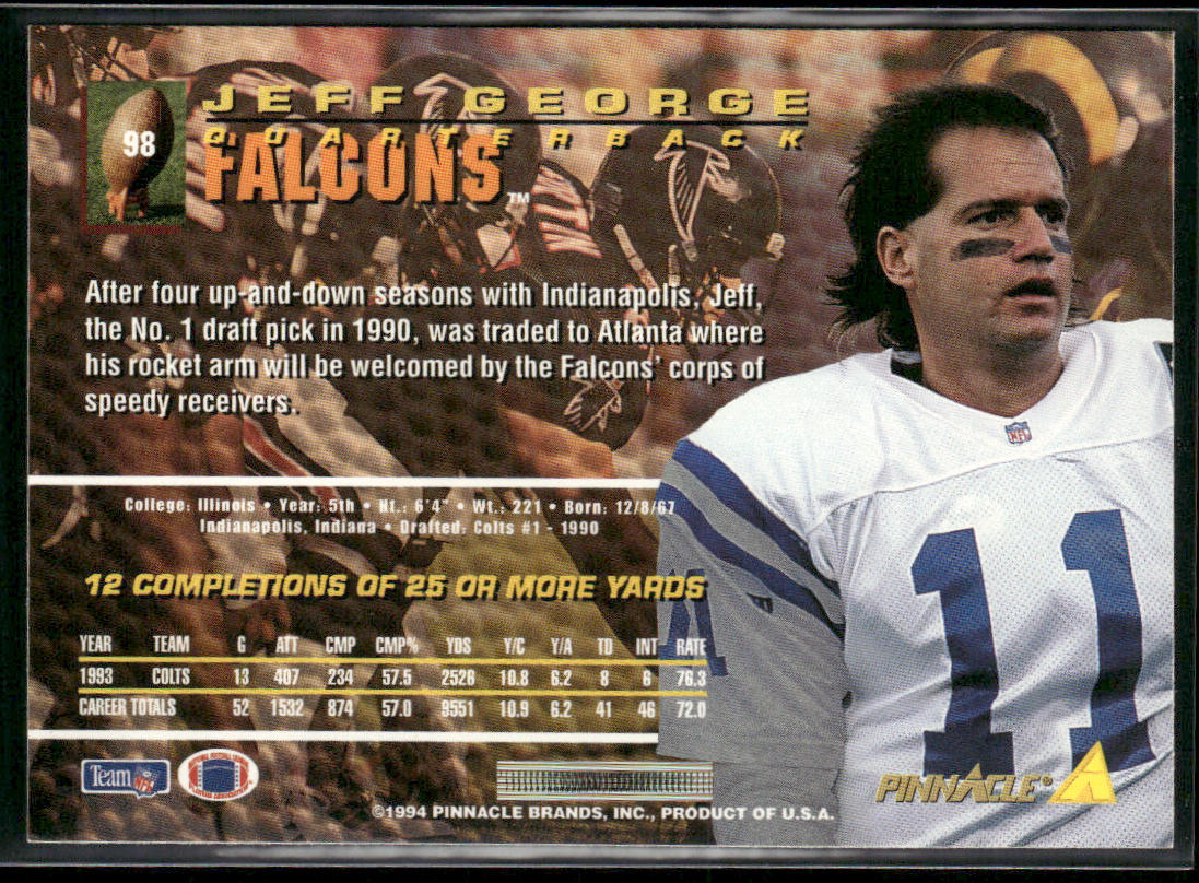 Jeff George 1994 Pinnacle #98 Atlanta Falcons