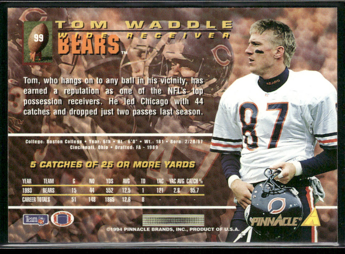 Tom Waddle 1994 Pinnacle #99 Chicago Bears