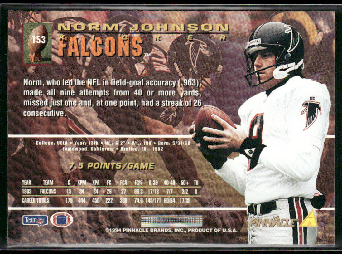 Norm Johnson 1994 Pinnacle #153 Atlanta Falcons