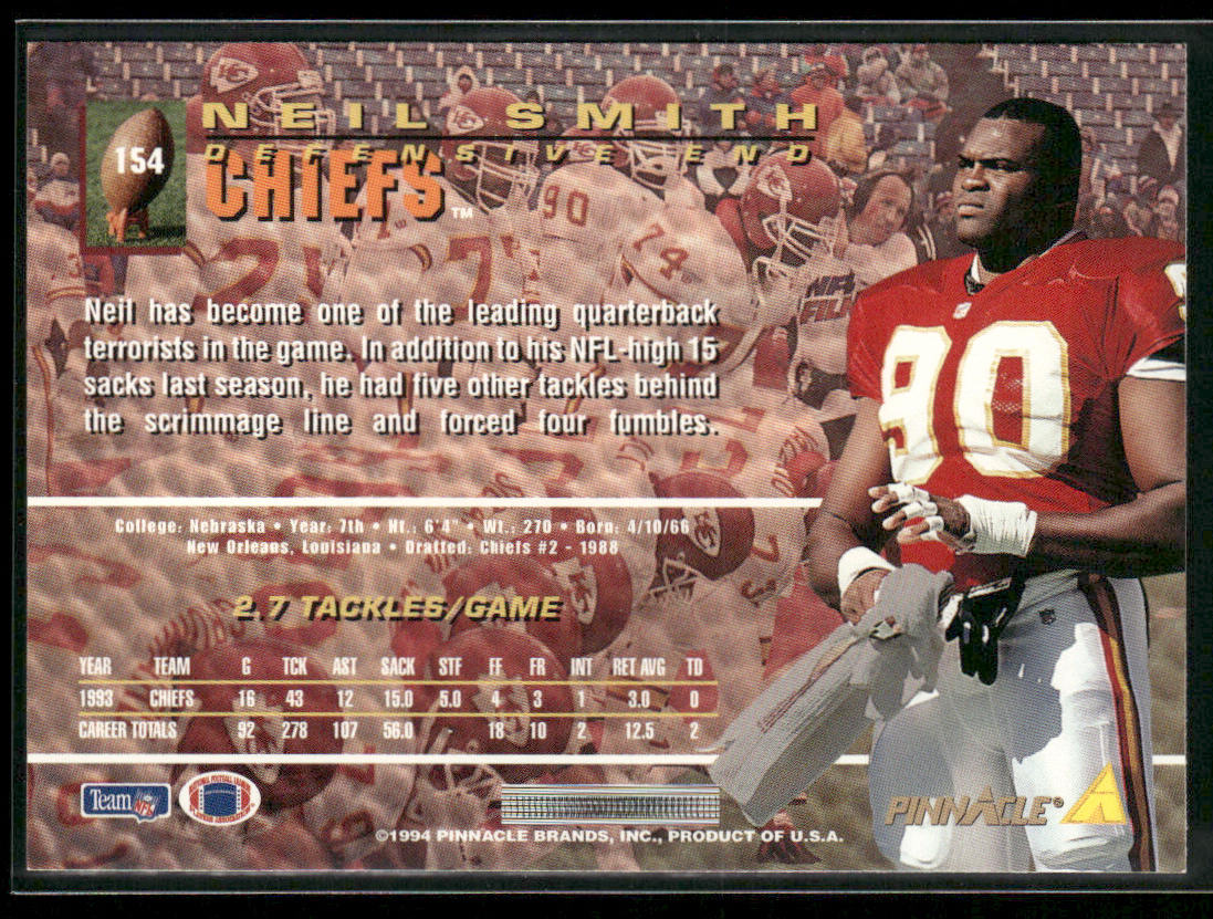 Neil Smith 1994 Pinnacle #154 Kansas City Chiefs