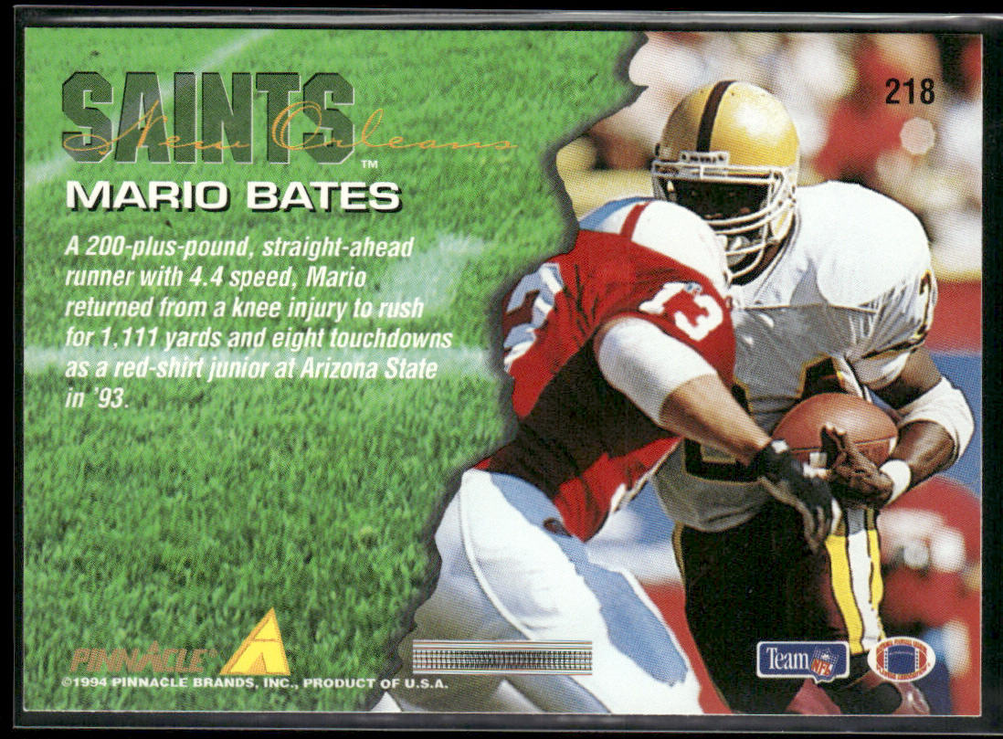 Mario Bates 1994 Pinnacle #218 RC New Orleans Saints