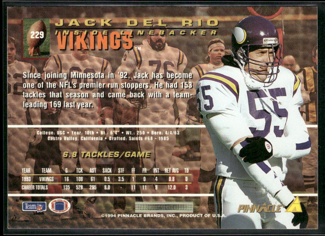 Jack Del Rio 1994 Pinnacle #229 Minnesota Vikings