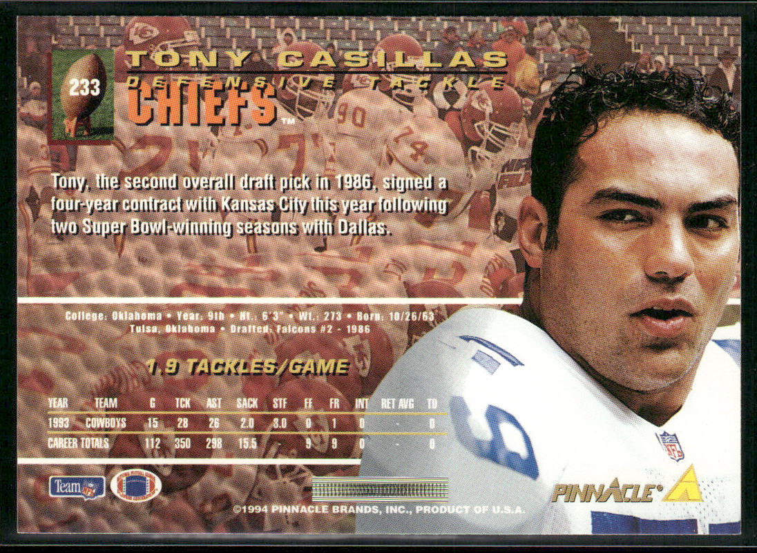 Tony Casillas 1994 Pinnacle #233 Kansas City Chiefs