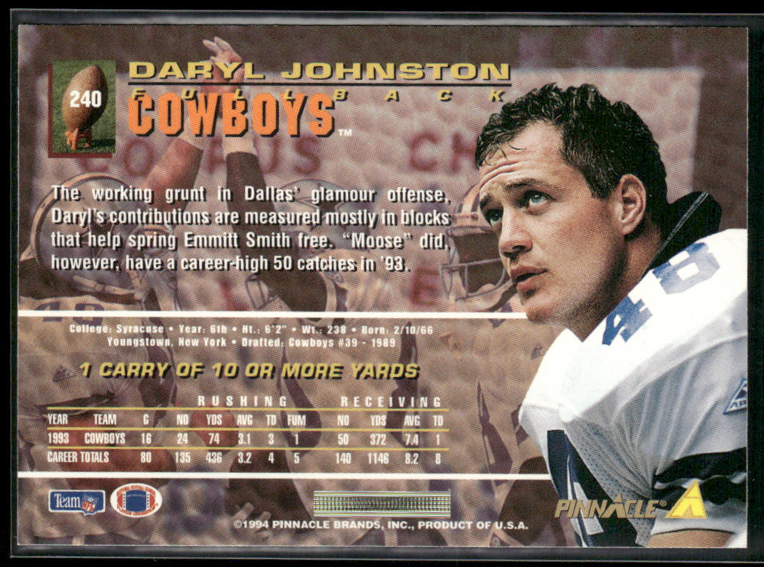 Daryl Johnston 1994 Pinnacle #240 Dallas Cowboys