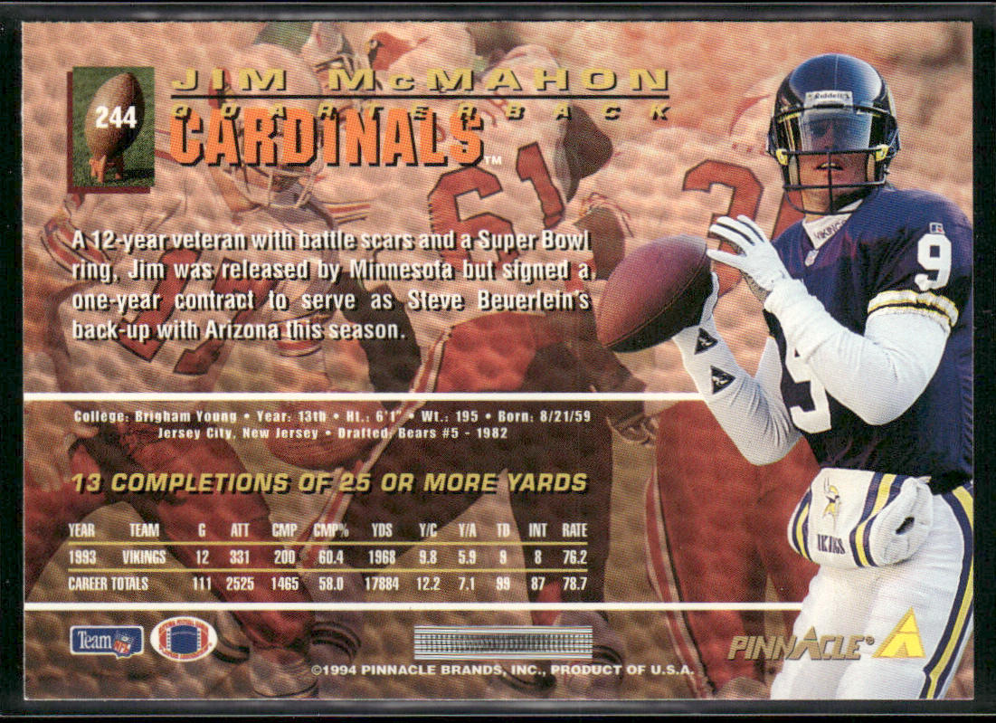 Jim McMahon 1994 Pinnacle #244 Arizona Cardinals