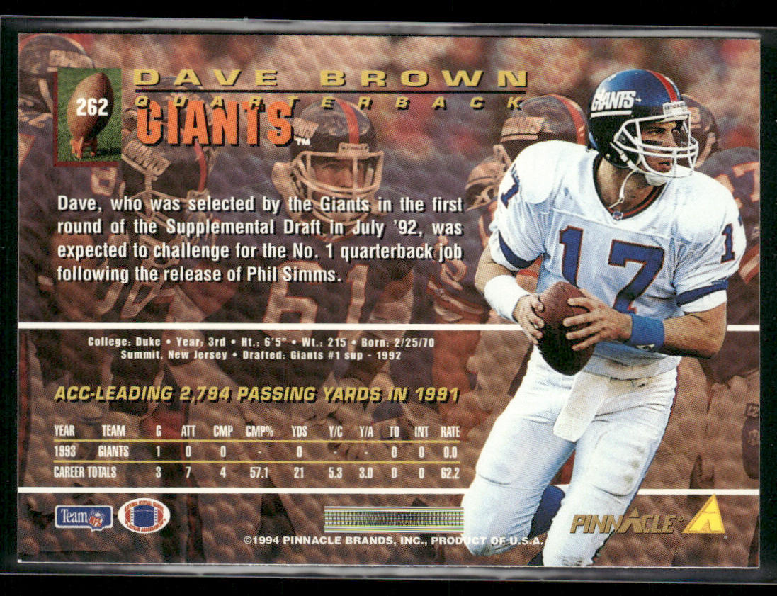 Dave Brown 1994 Pinnacle #262 New York Giants