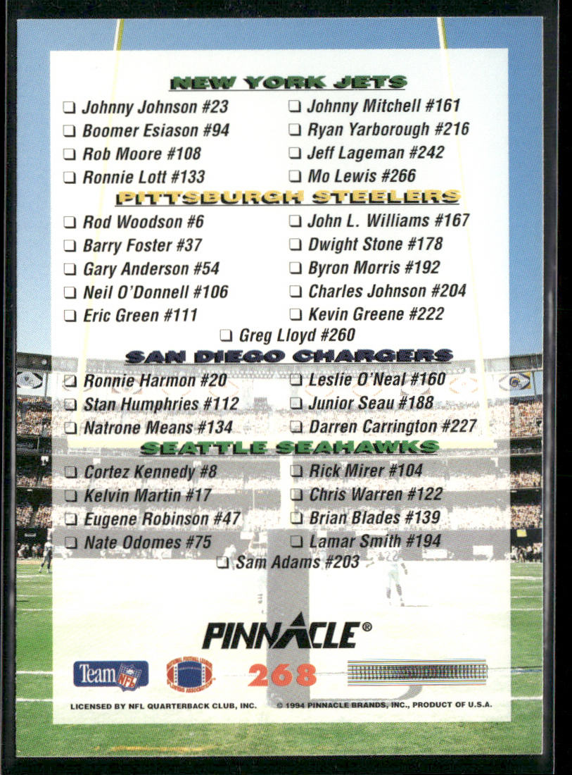 AFC Checklist #2 1994 Pinnacle #268
