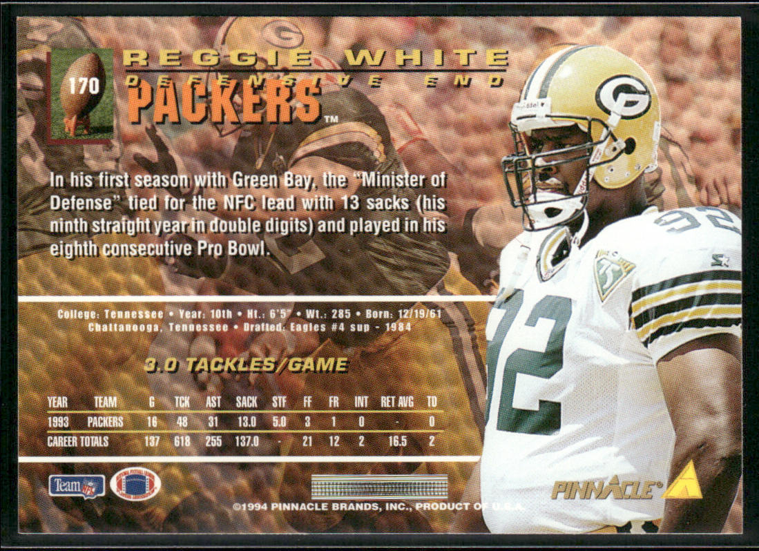 Reggie White 1994 Pinnacle #170 Green Bay Packers