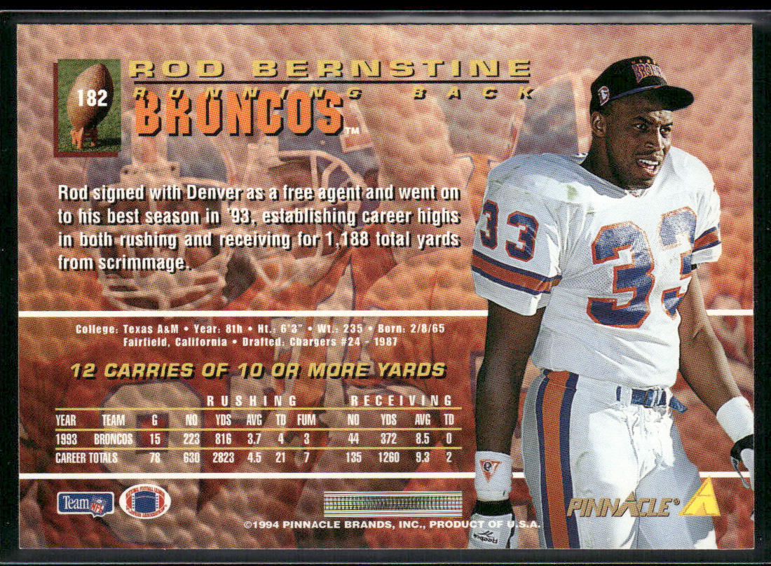 Rod Bernstine 1994 Pinnacle #182 Denver Broncos