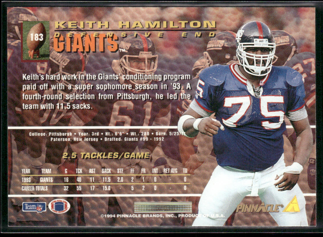 Keith Hamilton 1994 Pinnacle #183 New York Giants