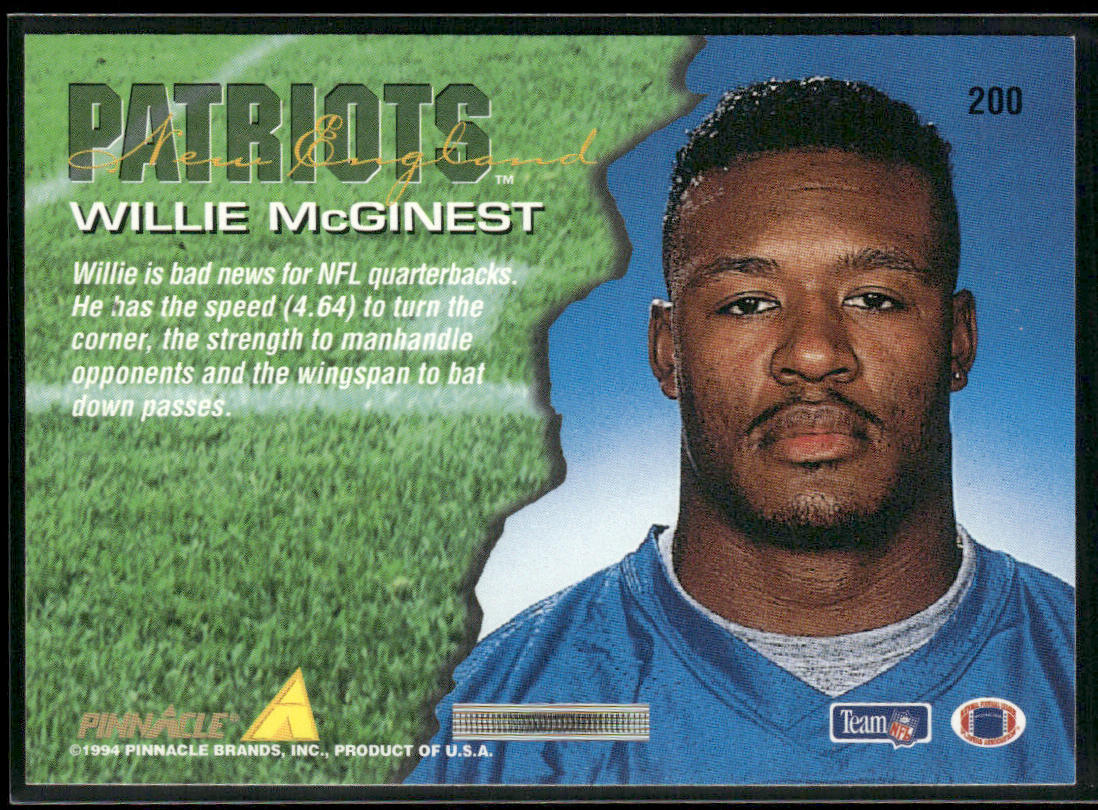 Willie McGinest 1994 Pinnacle #200 RC New England Patriots