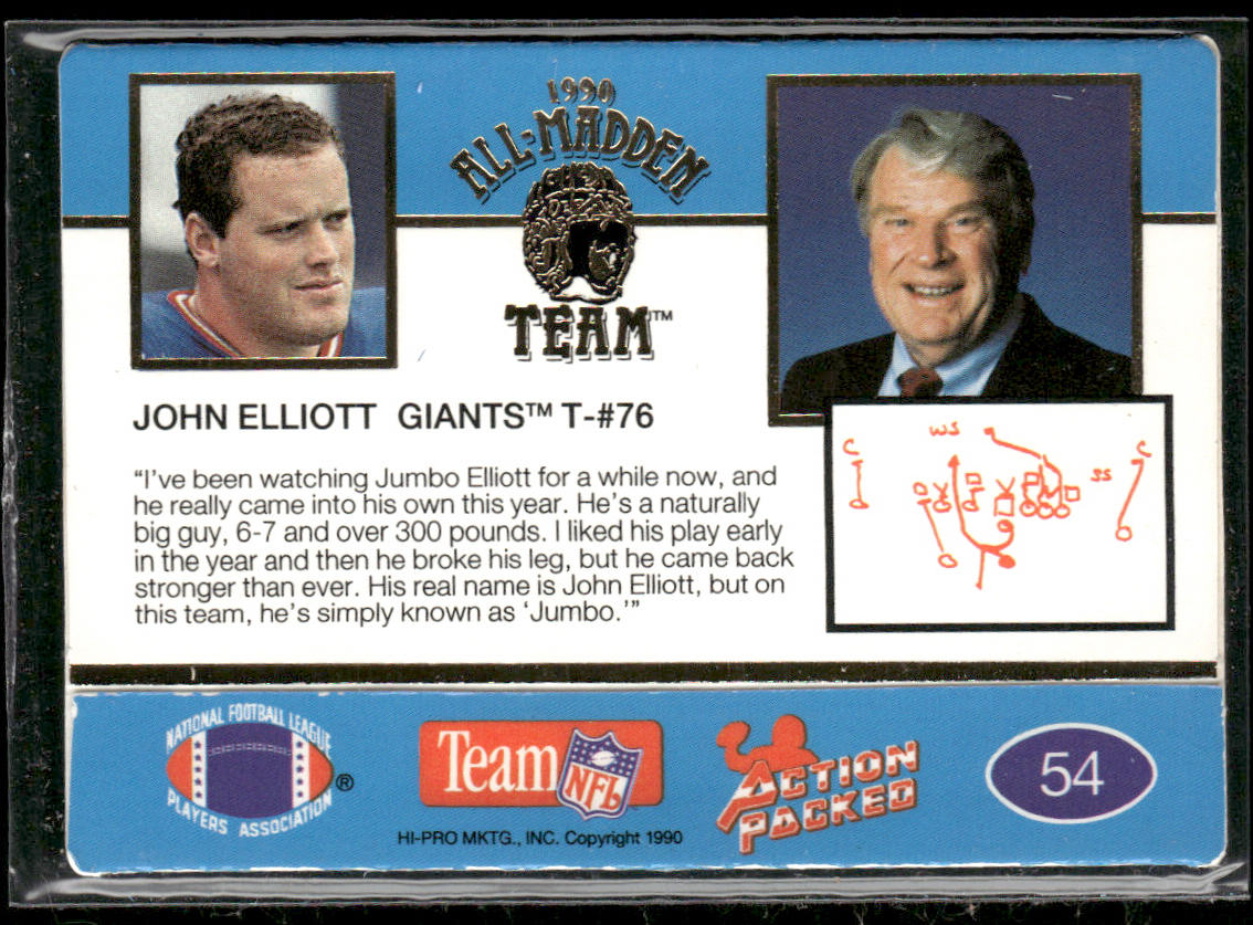 John Elliott 1990 Action Packed All-Madden #54 New York Giants