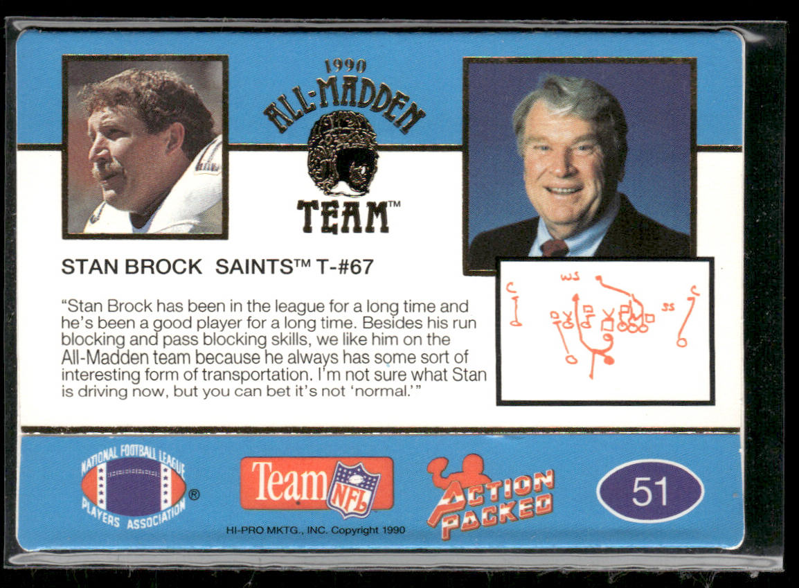 Stan Brock 1990 Action Packed All-Madden #51 New Orleans Saints