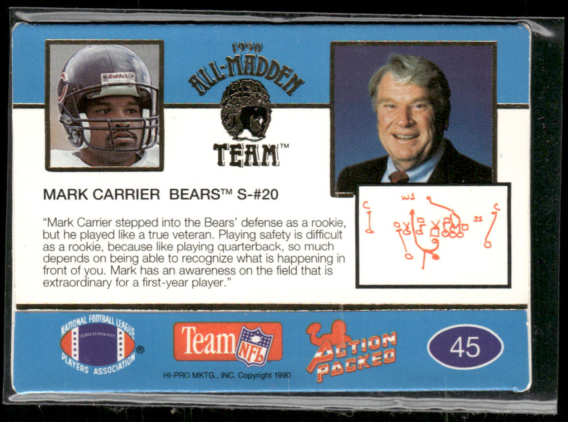 Mark Carrier 1990 Action Packed All-Madden #45 Chicago Bears