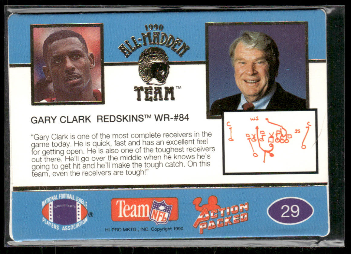 Gary Clark 1990 Action Packed All-Madden #29 Washington Redskins