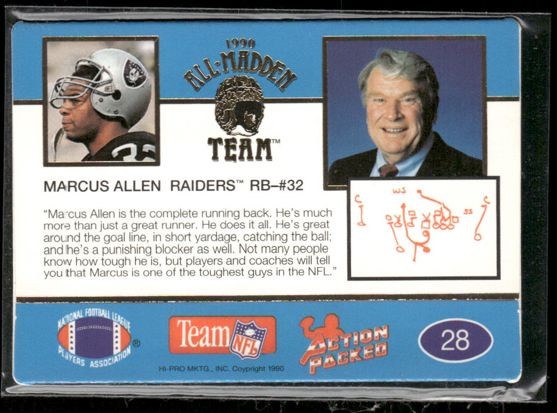Marcus Allen 1990 Action Packed All-Madden #28 Los Angeles Raiders