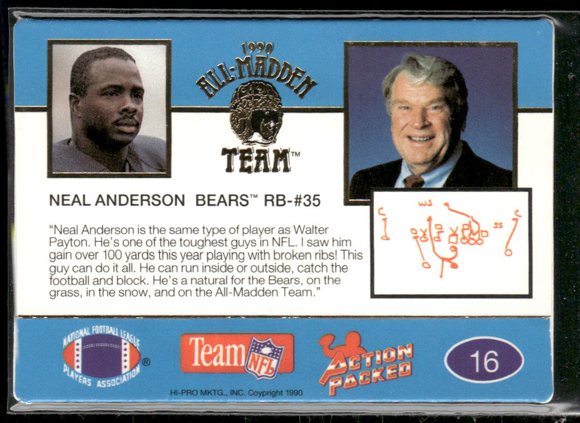 Neal Anderson 1990 Action Packed All-Madden #16 Chicago Bears