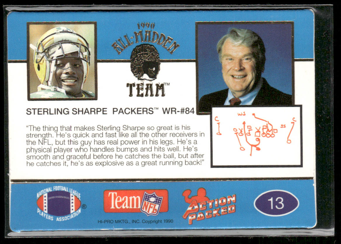 Sterling Sharpe 1990 Action Packed All-Madden #13 Green Bay Packers