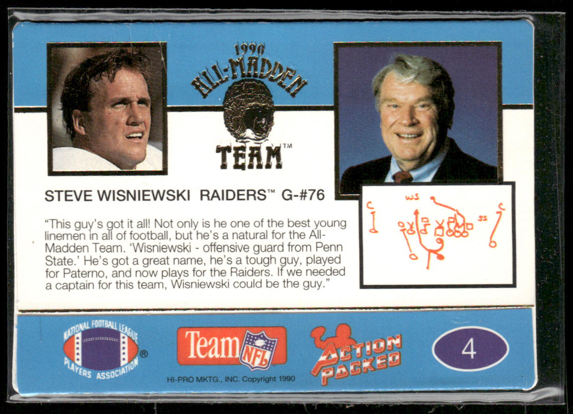 Steve Wisniewski 1990 Action Packed All-Madden #4 Los Angeles Raiders