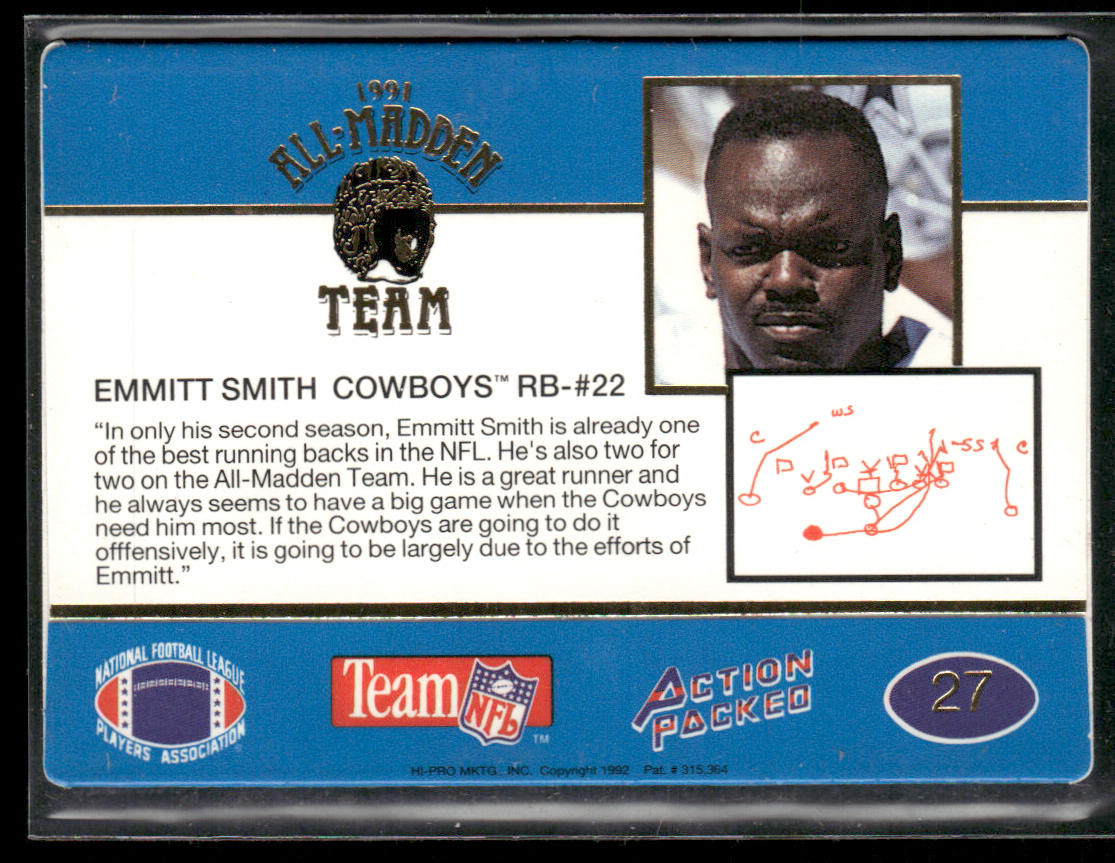 Emmitt Smith 1991 Action Packed All-Madden #27 Dallas Cowboys