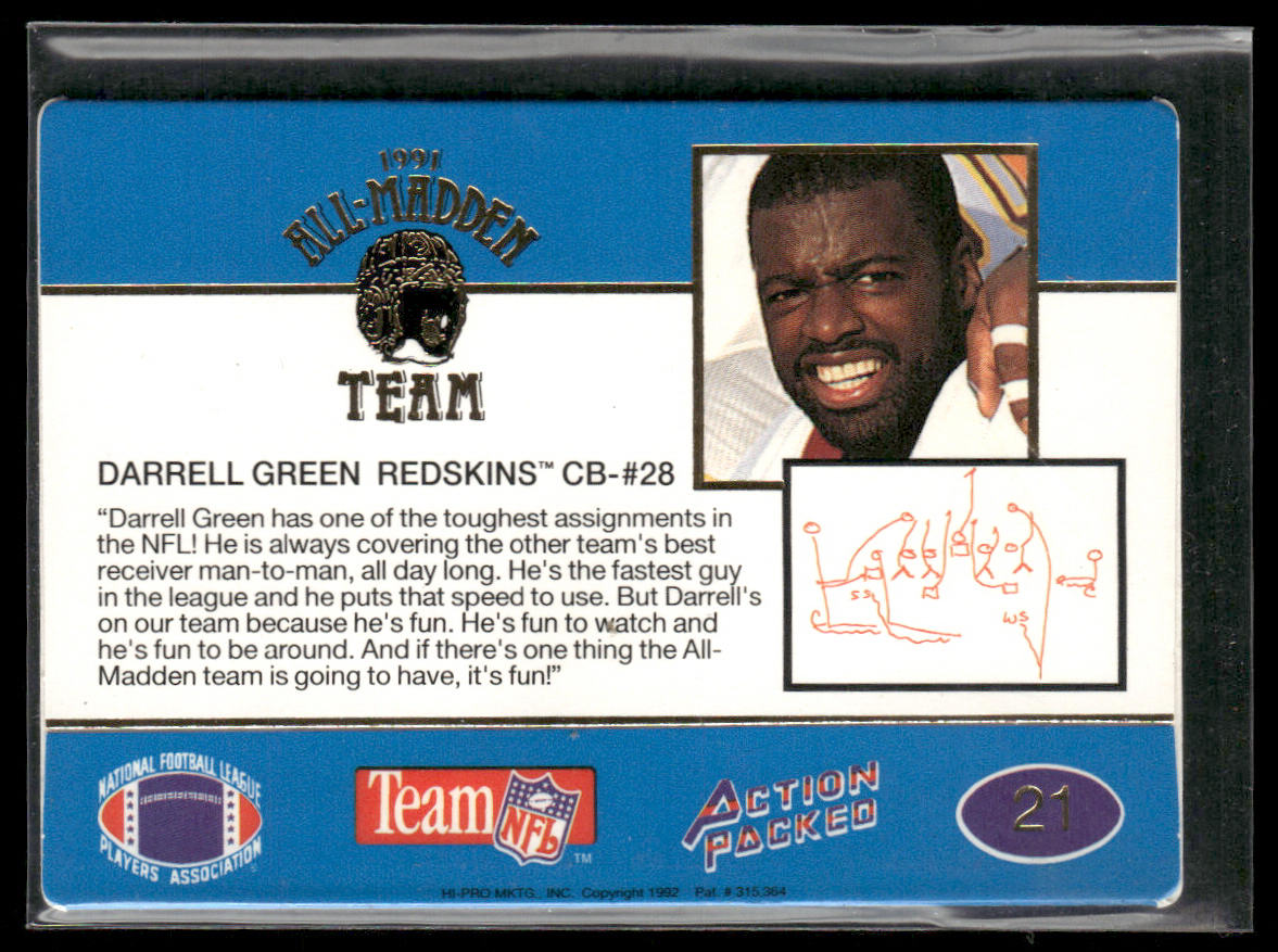 Darrell Green 1991 Action Packed All-Madden #21 Washington Redskins