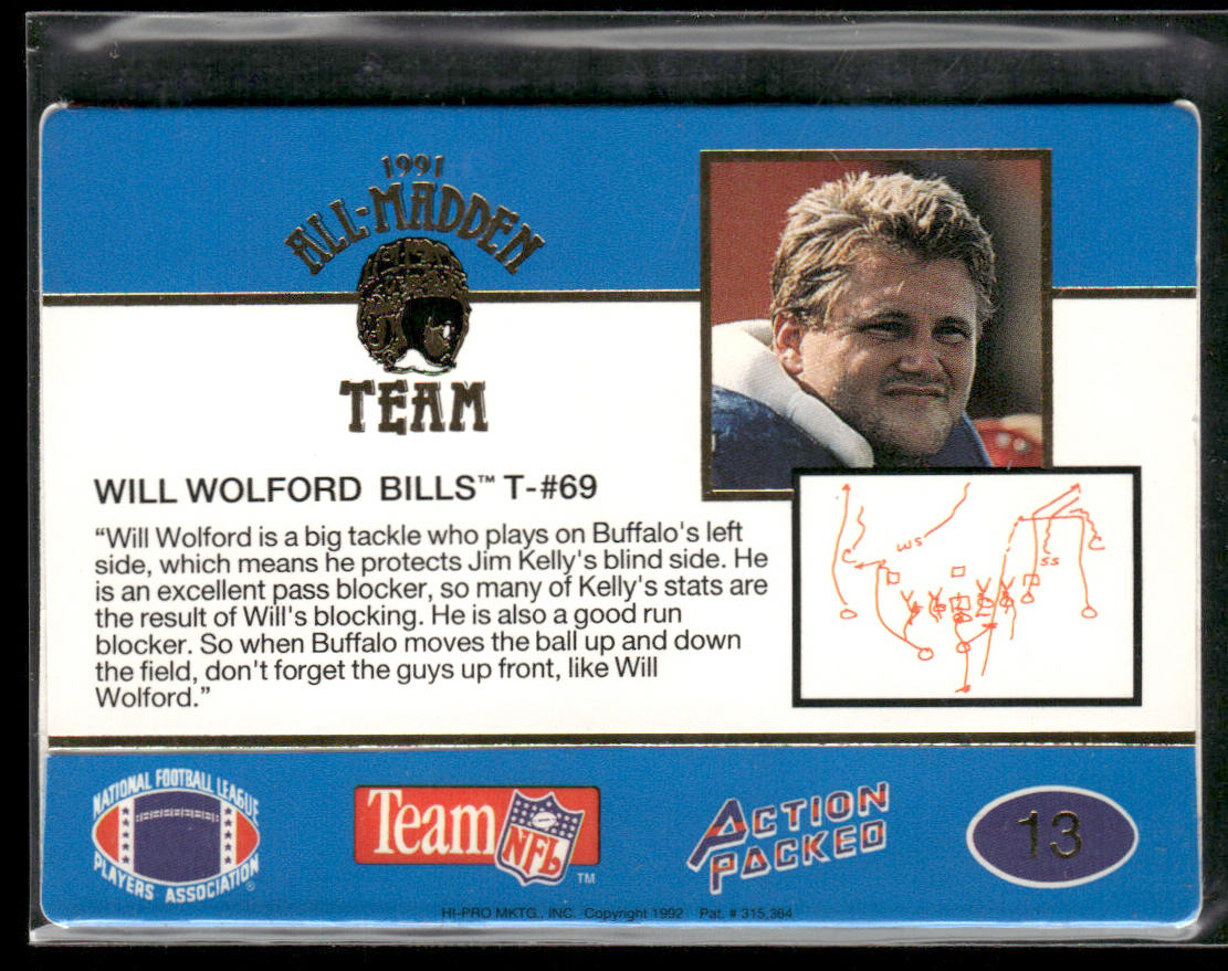 Will Wolford 1991 Action Packed All-Madden #13 Buffalo Bills
