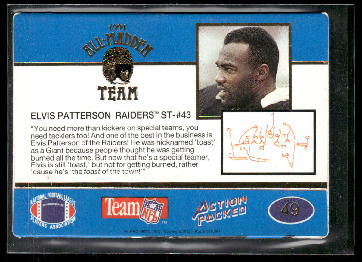 Elvis Patterson 1991 Action Packed All-Madden #49 Los Angeles Raiders