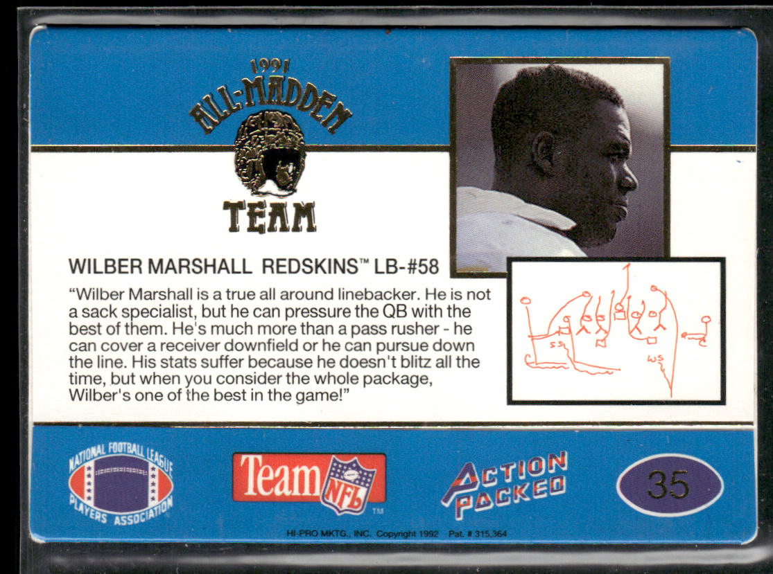 Wilber Marshall 1991 Action Packed All-Madden #35 Washington Redskins