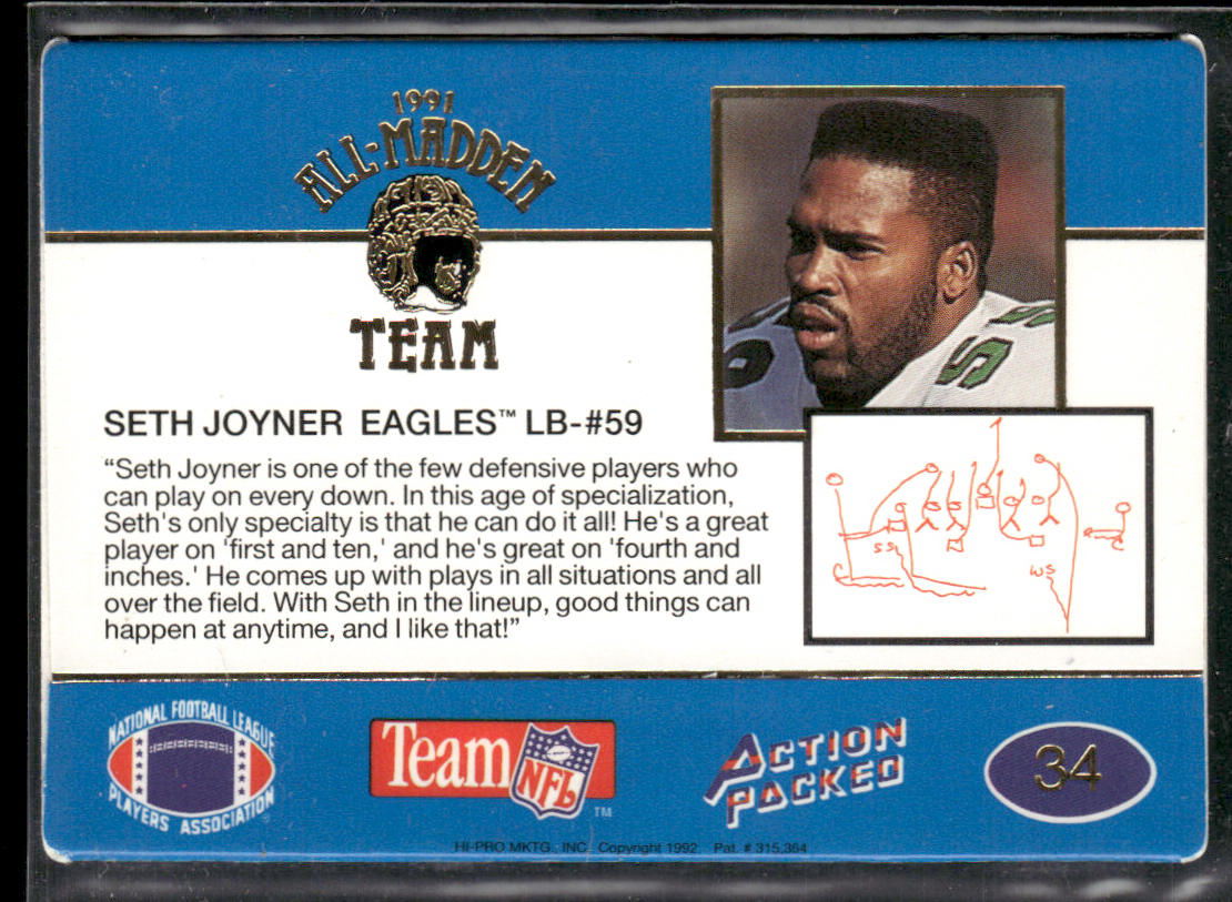 Seth Joyner 1991 Action Packed All-Madden #34 Philadelphia Eagles