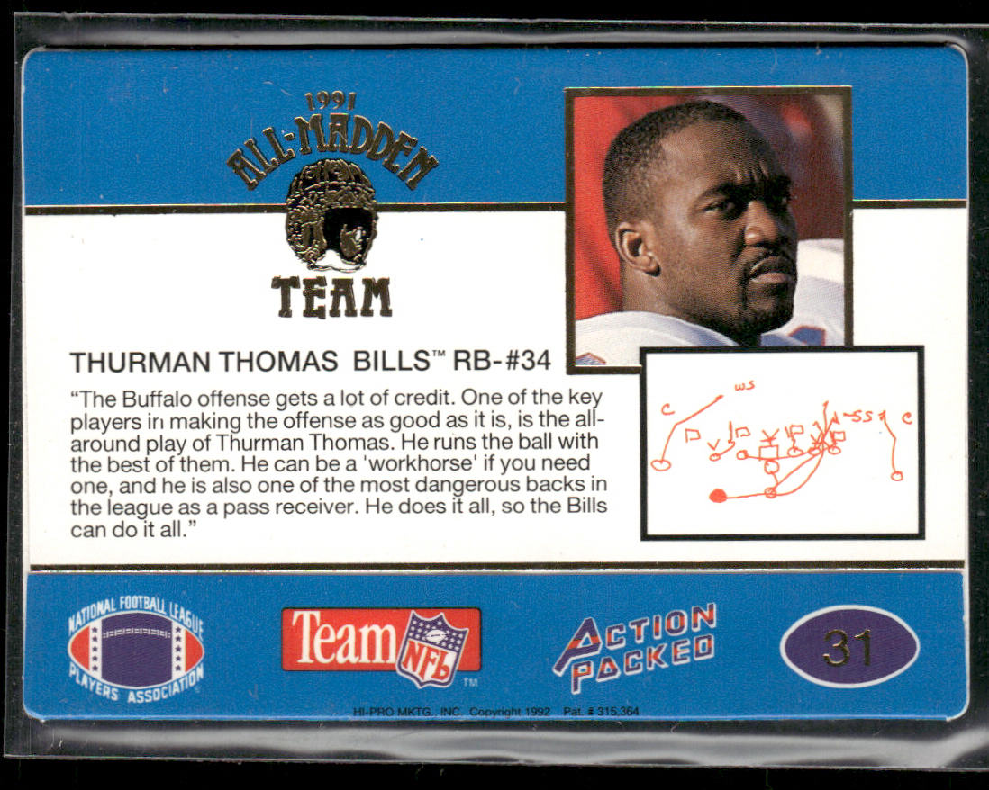 Thurman Thomas 1991 Action Packed All-Madden #31 Buffalo Bills