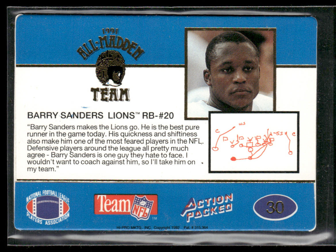 Barry Sanders 1991 Action Packed All-Madden #30 Detroit Lions