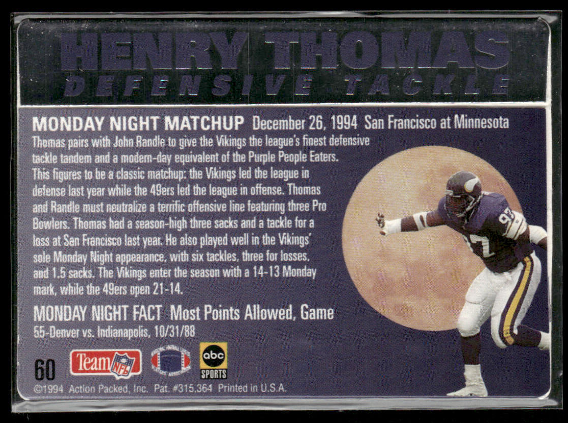 Henry Thomas 1994 Action Packed Monday Night Football #60 Minnesota Vikings
