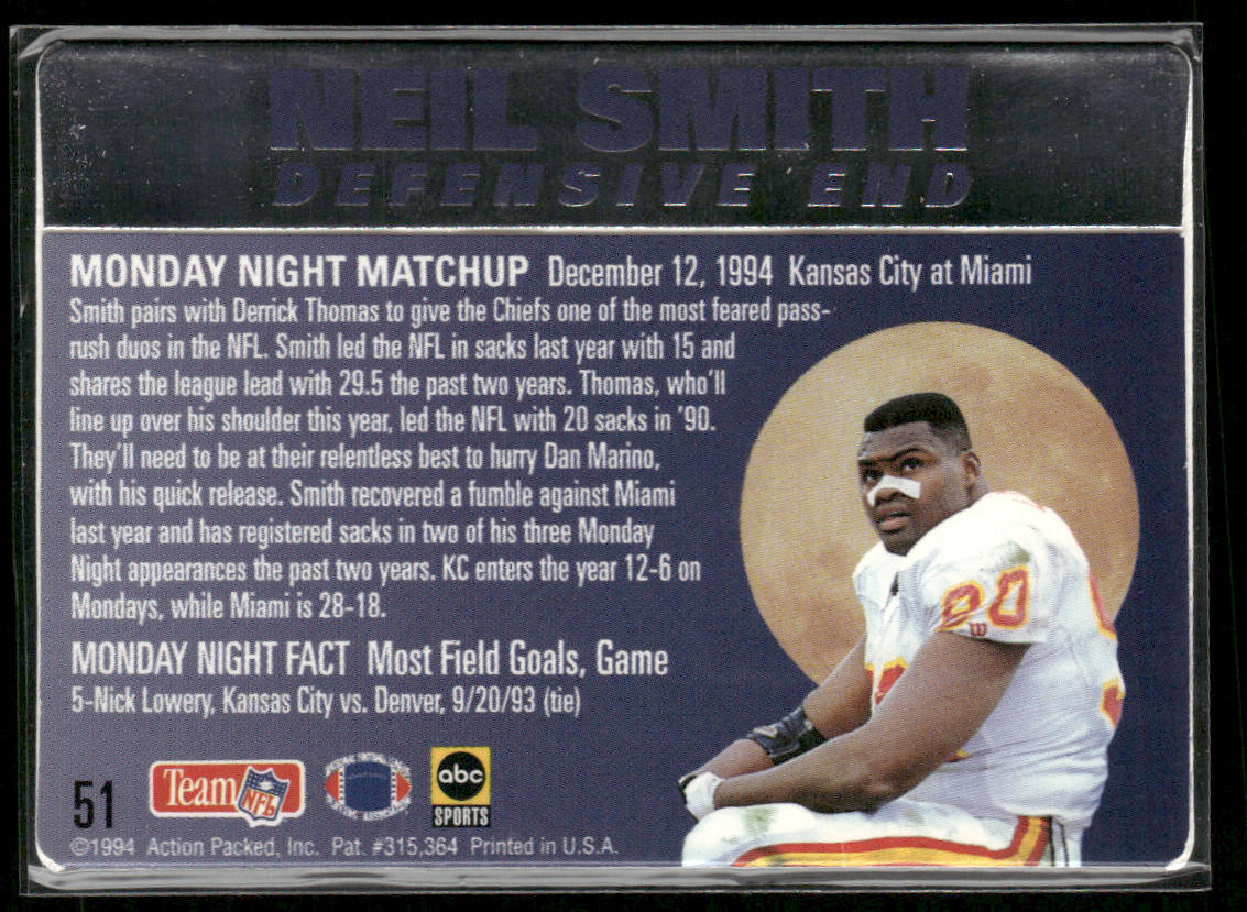 Neil Smith 1994 Action Packed Monday Night Football #51 Kansas City Chiefs