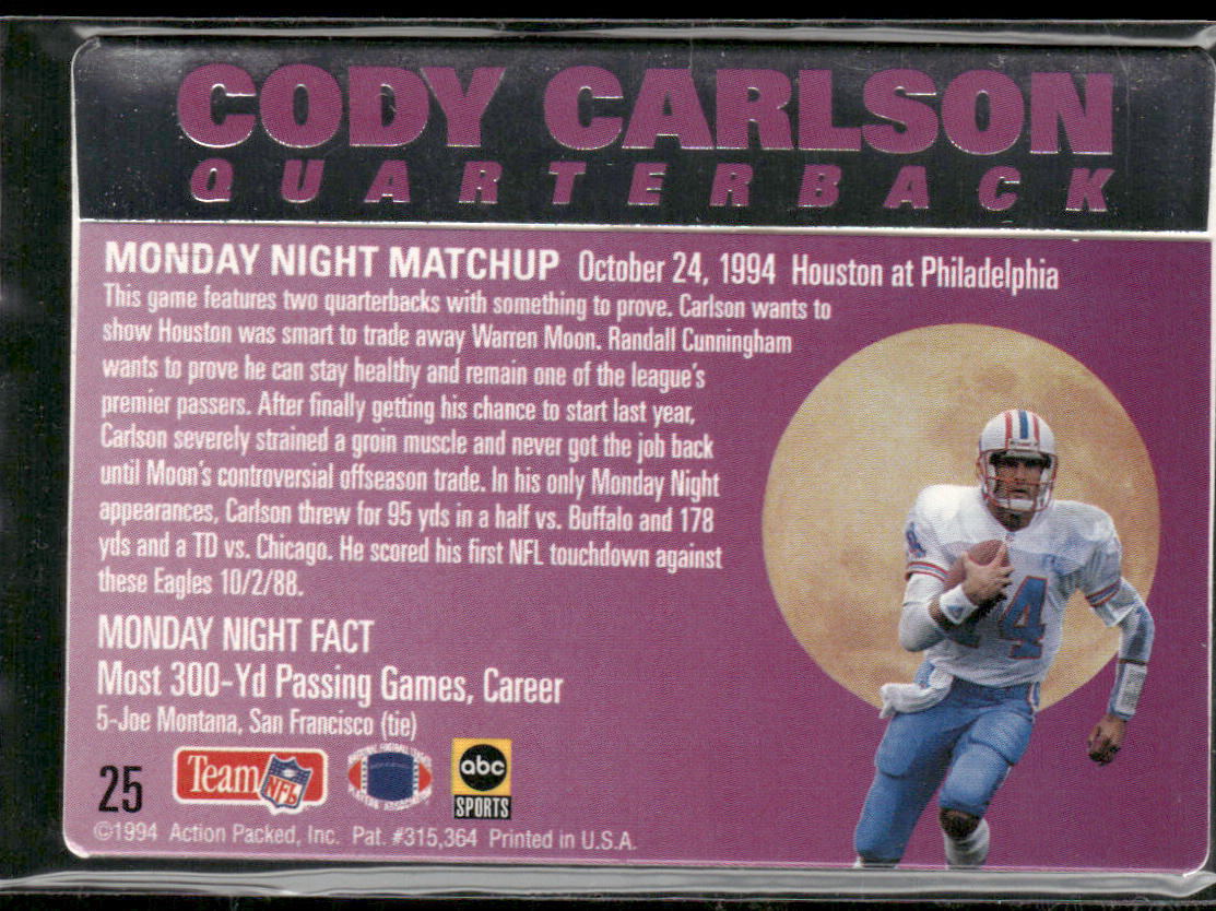 Cody Carlson 1994 Action Packed Monday Night Football #25 Houston Oilers