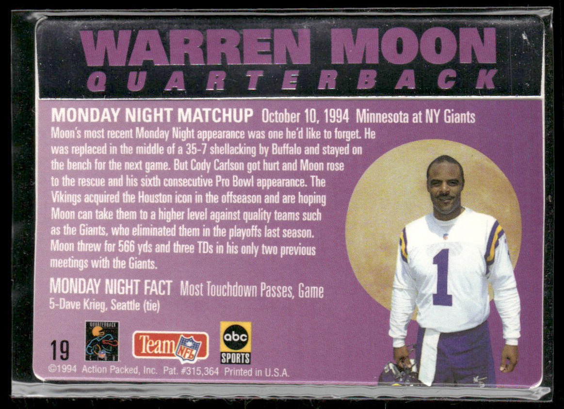 Warren Moon 1994 Action Packed Monday Night Football #19 Minnesota Vikings
