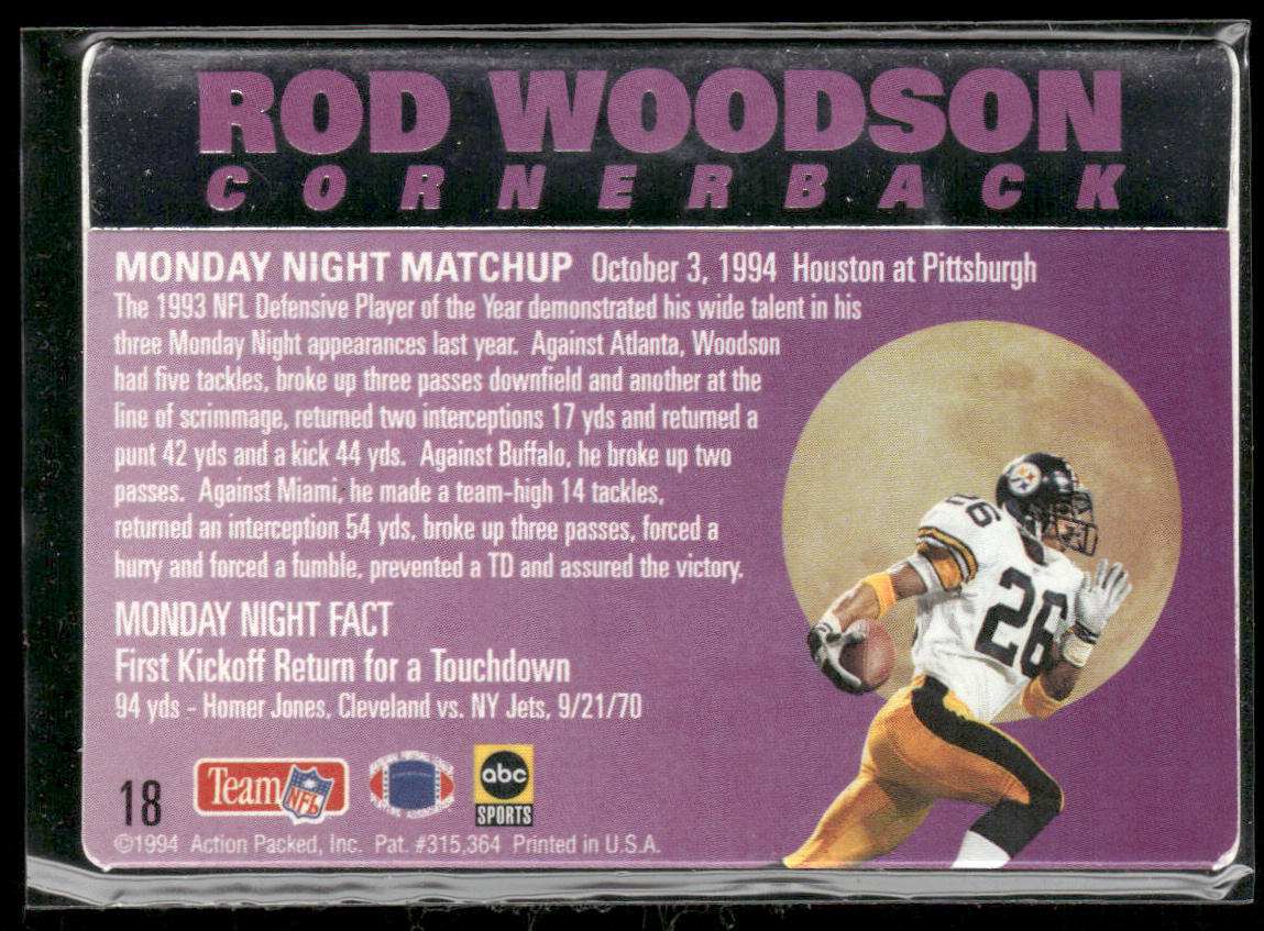 Rod Woodson 1994 Action Packed Monday Night Football #18 Pittsburgh Steelers