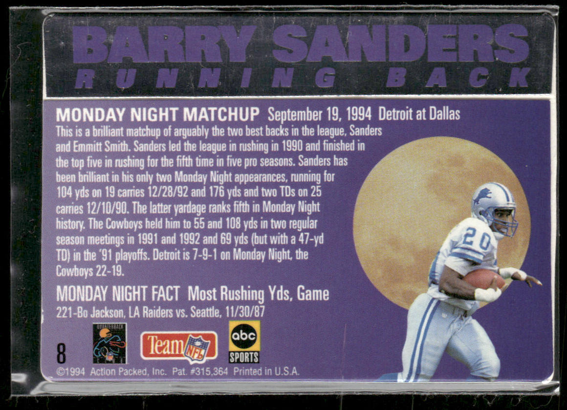 Barry Sanders 1994 Action Packed Monday Night Football Silver #3S Detroit Lions