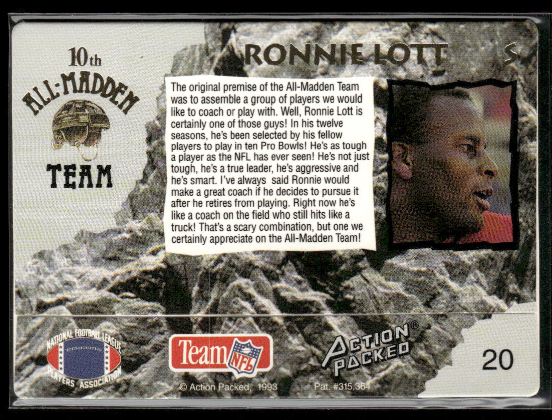 Ronnie Lott 1993 Action Packed All-Madden Madden - 24K Gold #3G SN New York Jets